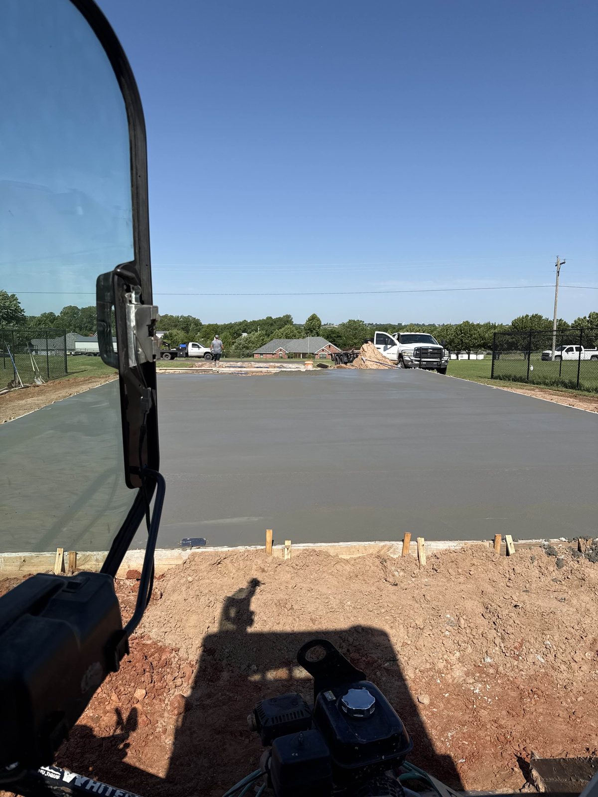 The view from the machine looking back down a finished pour.