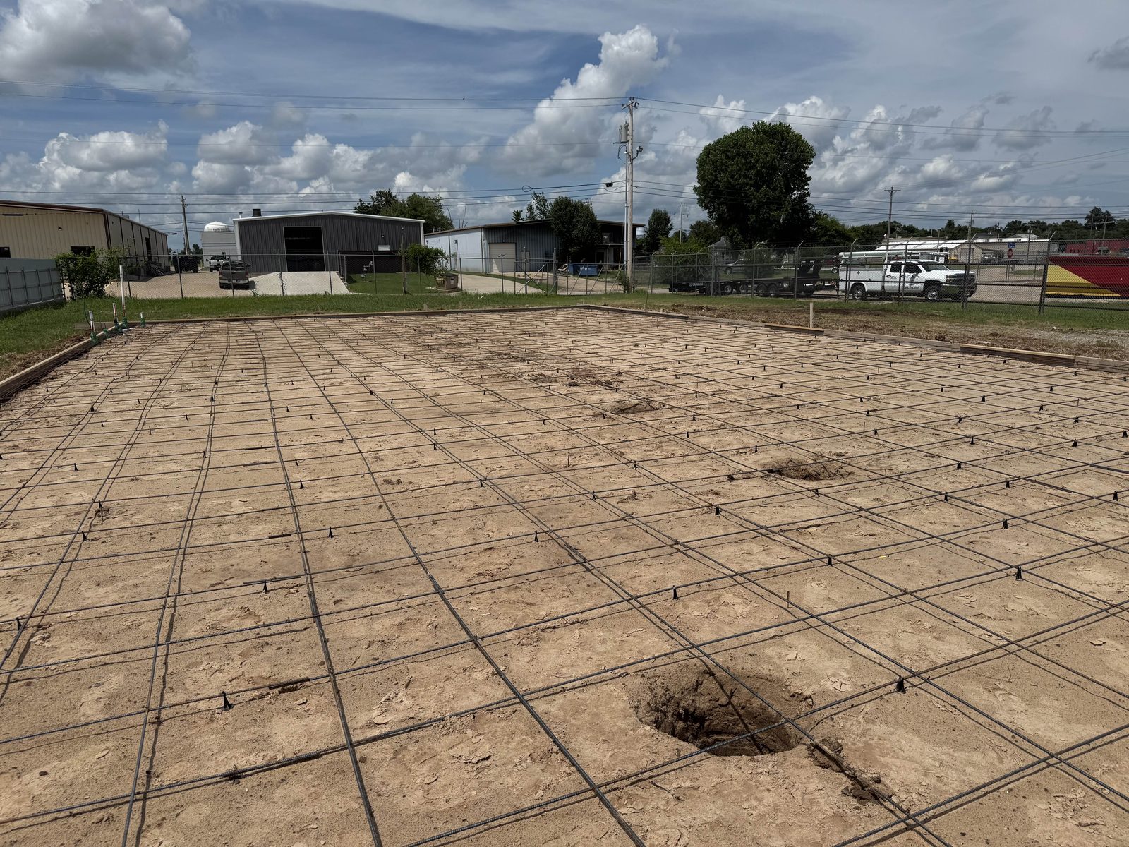 Rebar tied and chaired off the ground before a pour.